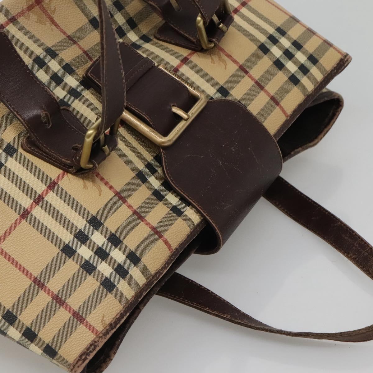 BURBERRY Nova Check Shoulder Bag PVC Beige Gold Auth 118369