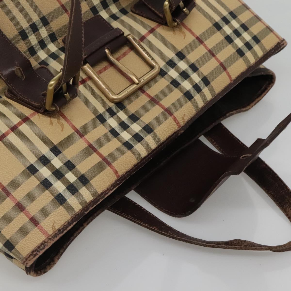 BURBERRY Nova Check Shoulder Bag PVC Beige Gold Auth 118369