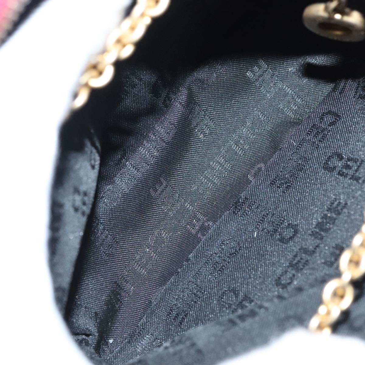 CELINE Chain Shoulder Bag Leather Red Gold Auth 118372