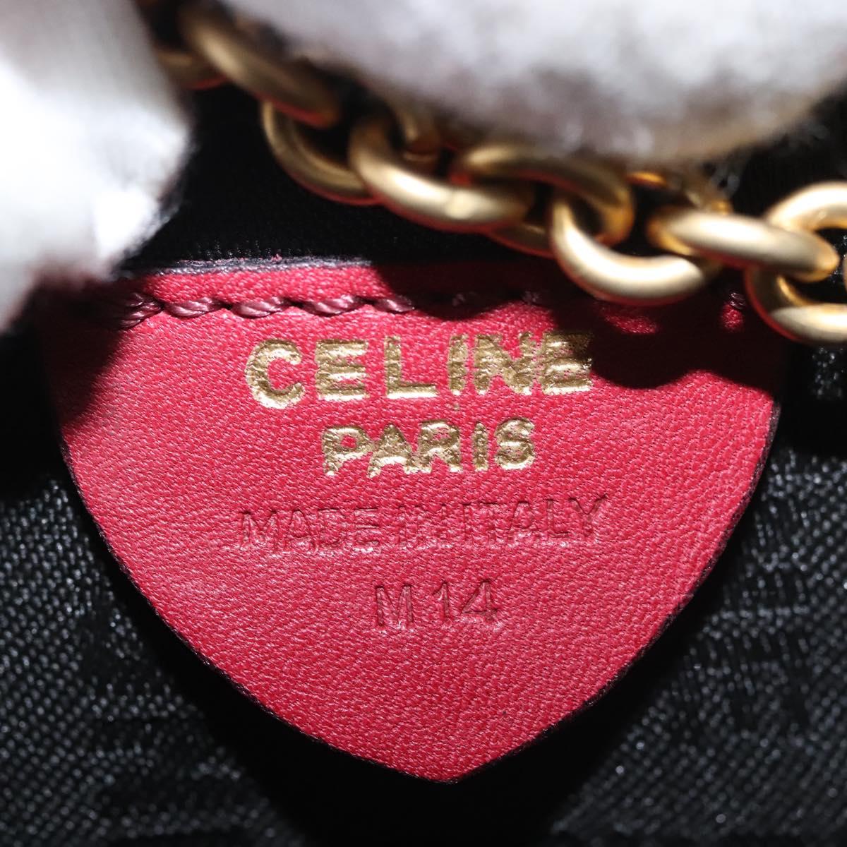 CELINE Chain Shoulder Bag Leather Red Gold Auth 118372