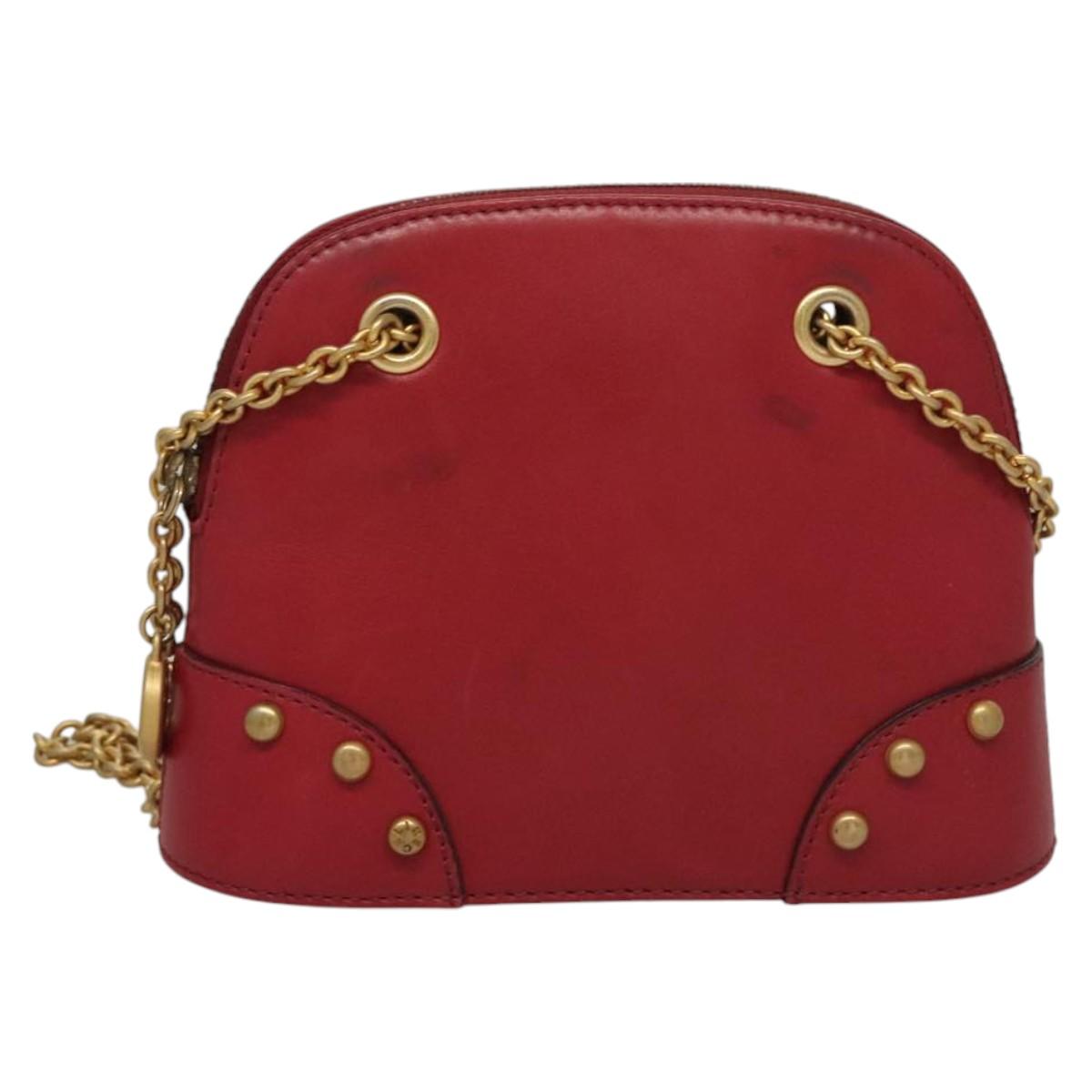 CELINE Chain Shoulder Bag Leather Red Gold Auth 118372