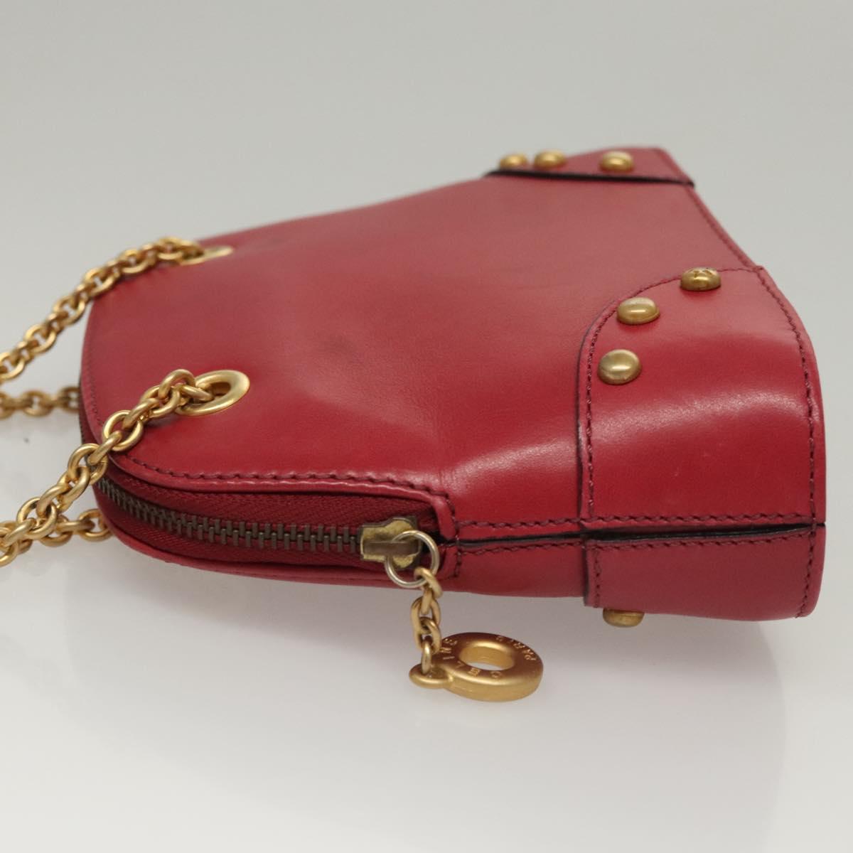 CELINE Chain Shoulder Bag Leather Red Gold Auth 118372
