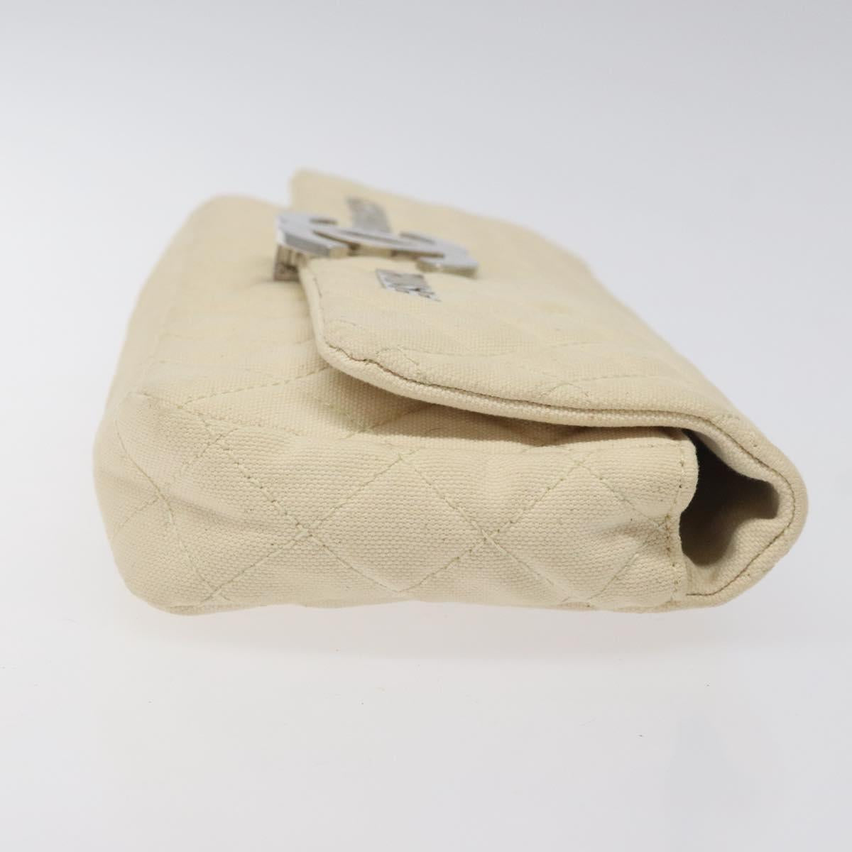 CHANEL Cruise Line Matelasse Clutch Bag Cream Silver CC Auth 118381