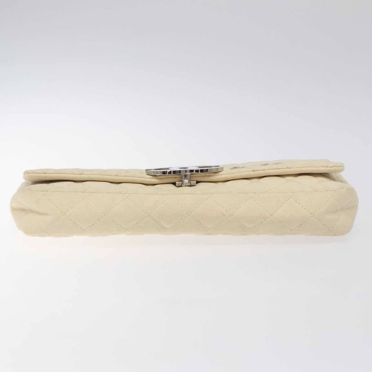 CHANEL Cruise Line Matelasse Clutch Bag Cream Silver CC Auth 118381