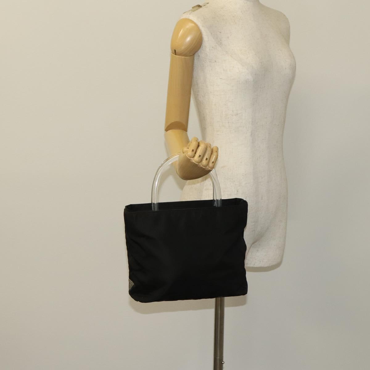 PRADA Hand Bag Nylon Black Silver Auth 118383