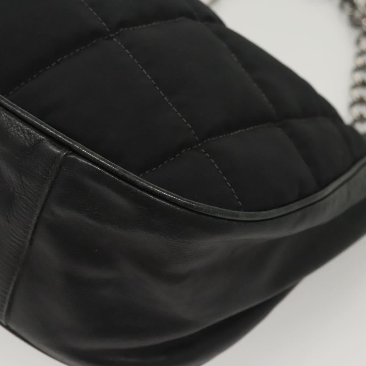 CHANEL Choco Bar Chain Shoulder Bag Nylon Black Silver CC Auth 118385