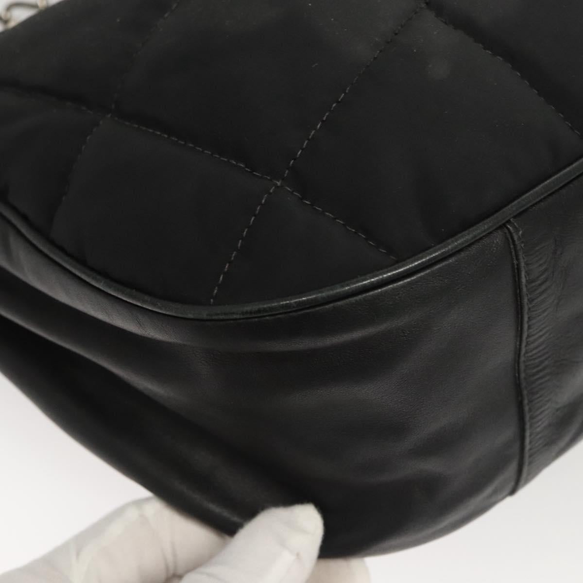 CHANEL Choco Bar Chain Shoulder Bag Nylon Black Silver CC Auth 118385