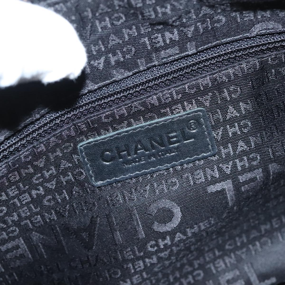 CHANEL Choco Bar Chain Shoulder Bag Nylon Black Silver CC Auth 118385