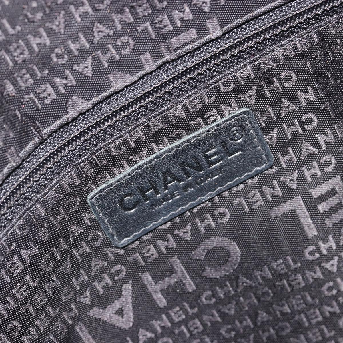CHANEL Choco Bar Chain Shoulder Bag Nylon Black Silver CC Auth 118385
