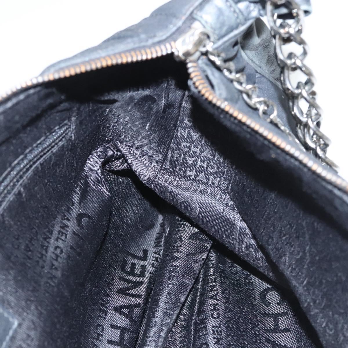 CHANEL Choco Bar Chain Shoulder Bag Nylon Black Silver CC Auth 118385