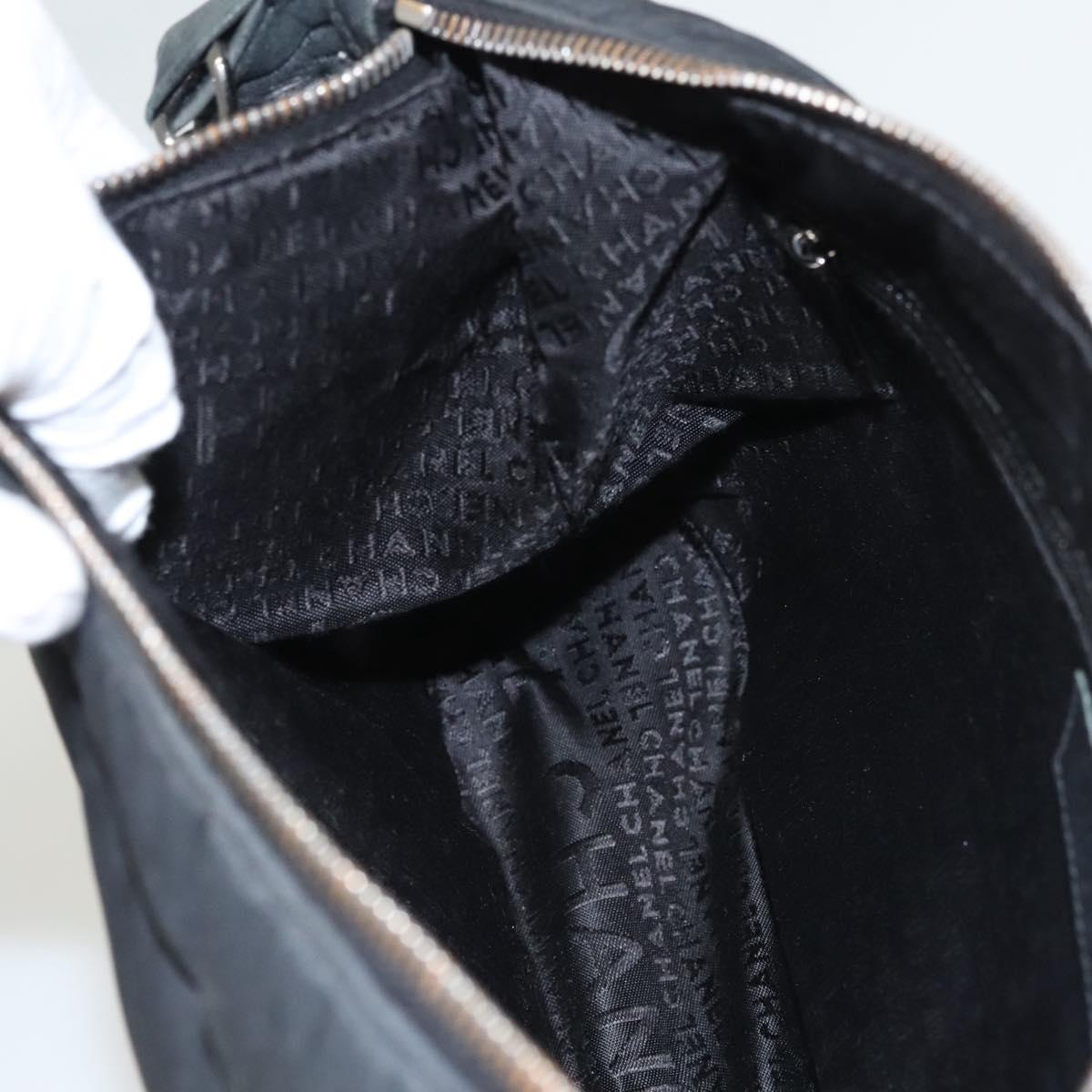 CHANEL Choco Bar Chain Shoulder Bag Nylon Black Silver CC Auth 118385