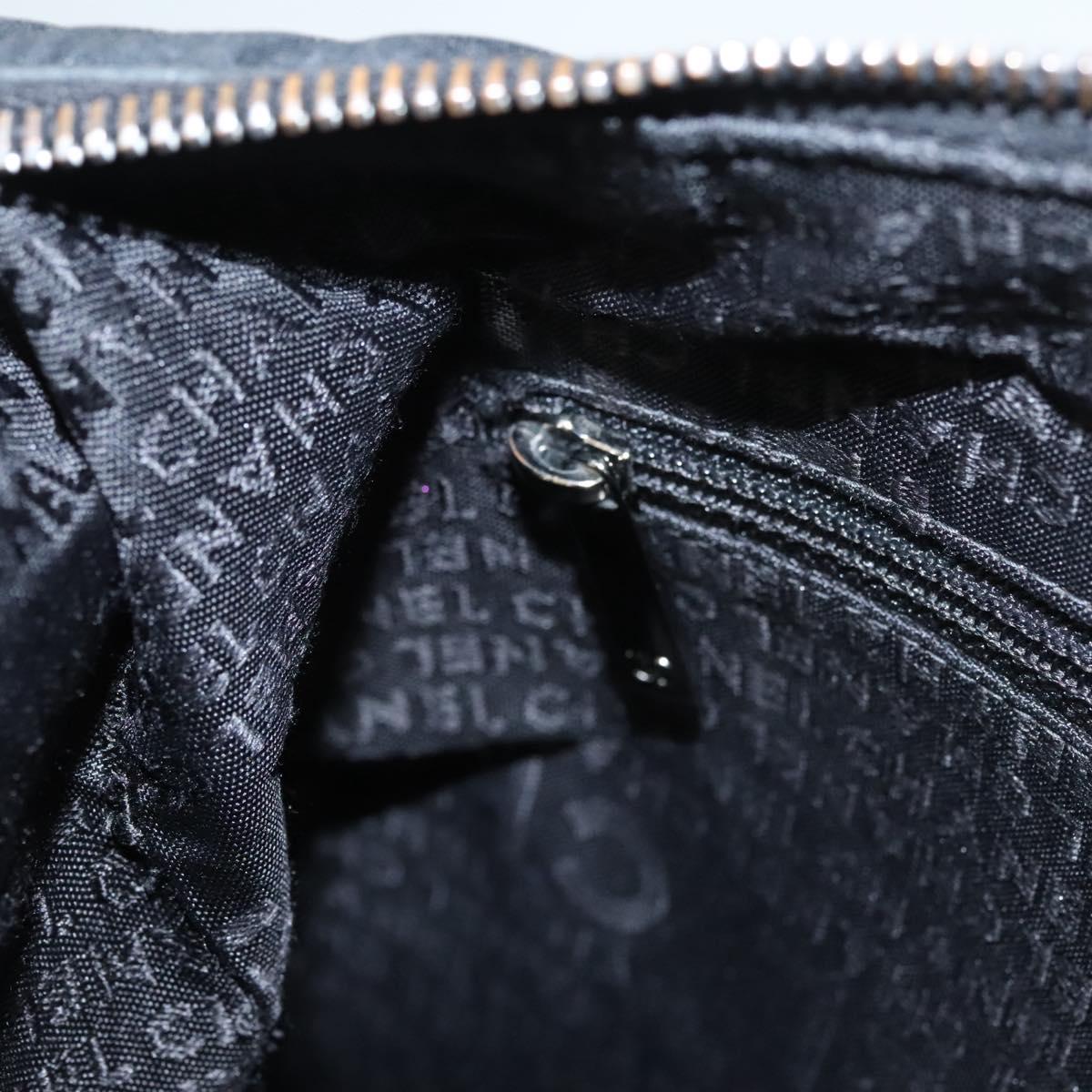 CHANEL Choco Bar Chain Shoulder Bag Nylon Black Silver CC Auth 118385