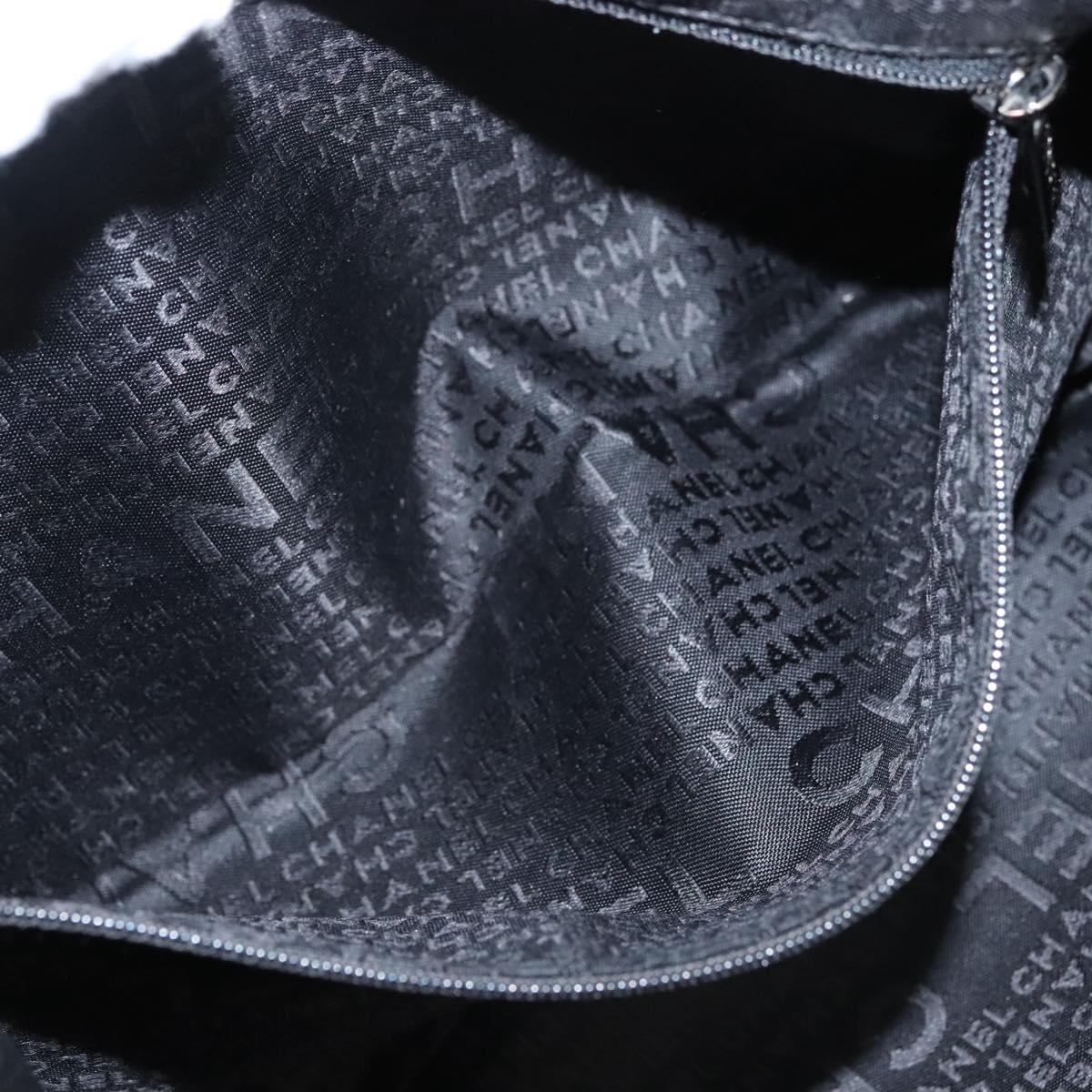 CHANEL Choco Bar Chain Shoulder Bag Nylon Black Silver CC Auth 118385