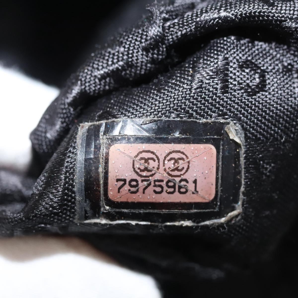 CHANEL Choco Bar Chain Shoulder Bag Nylon Black Silver CC Auth 118385