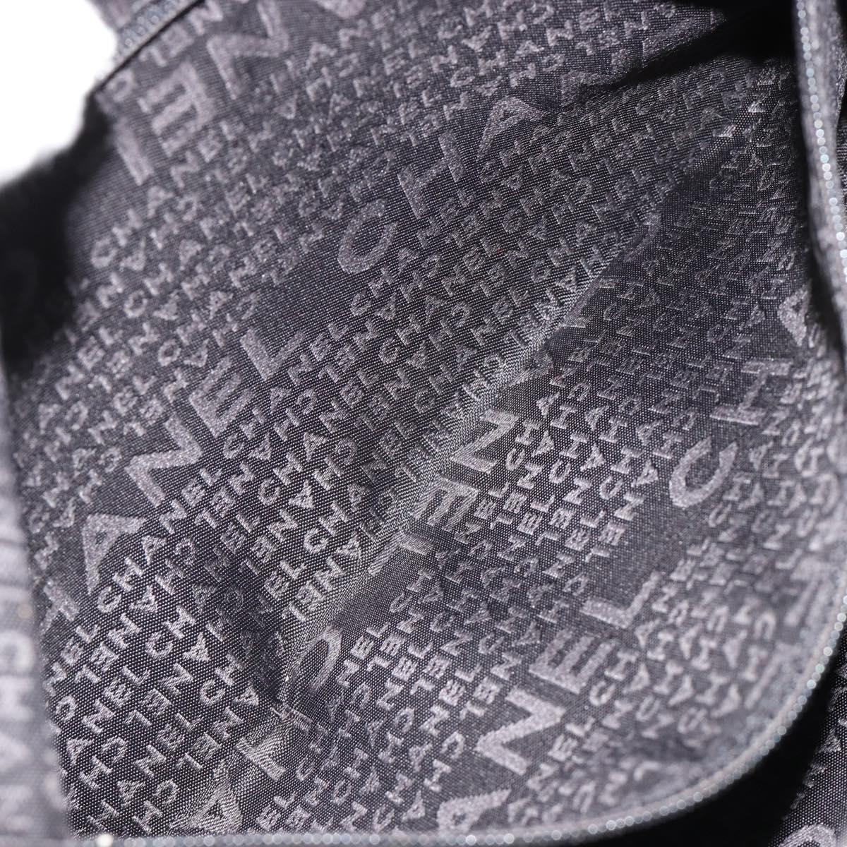 CHANEL Choco Bar Chain Shoulder Bag Nylon Black Silver CC Auth 118385