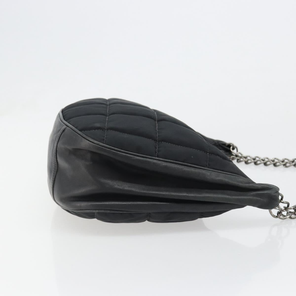 CHANEL Choco Bar Chain Shoulder Bag Nylon Black Silver CC Auth 118385