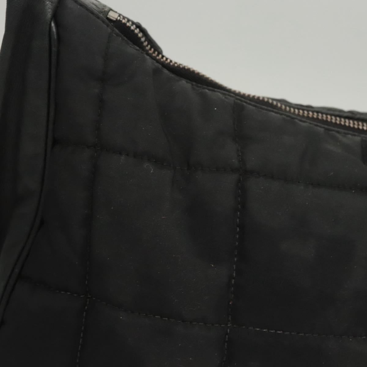 CHANEL Choco Bar Chain Shoulder Bag Nylon Black Silver CC Auth 118385