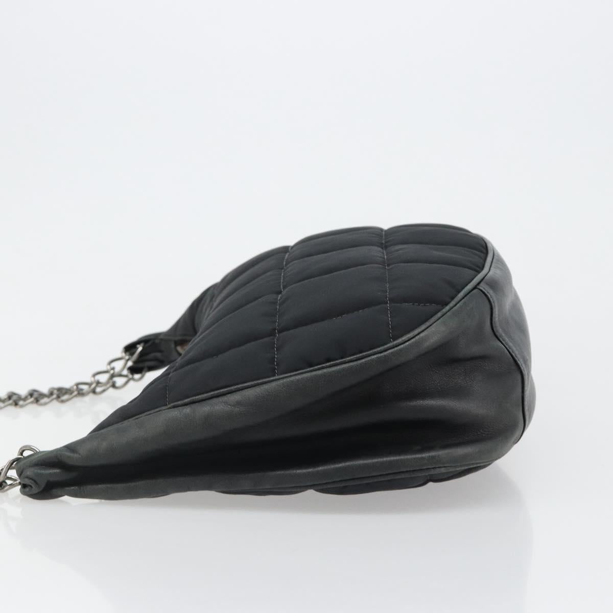 CHANEL Choco Bar Chain Shoulder Bag Nylon Black Silver CC Auth 118385