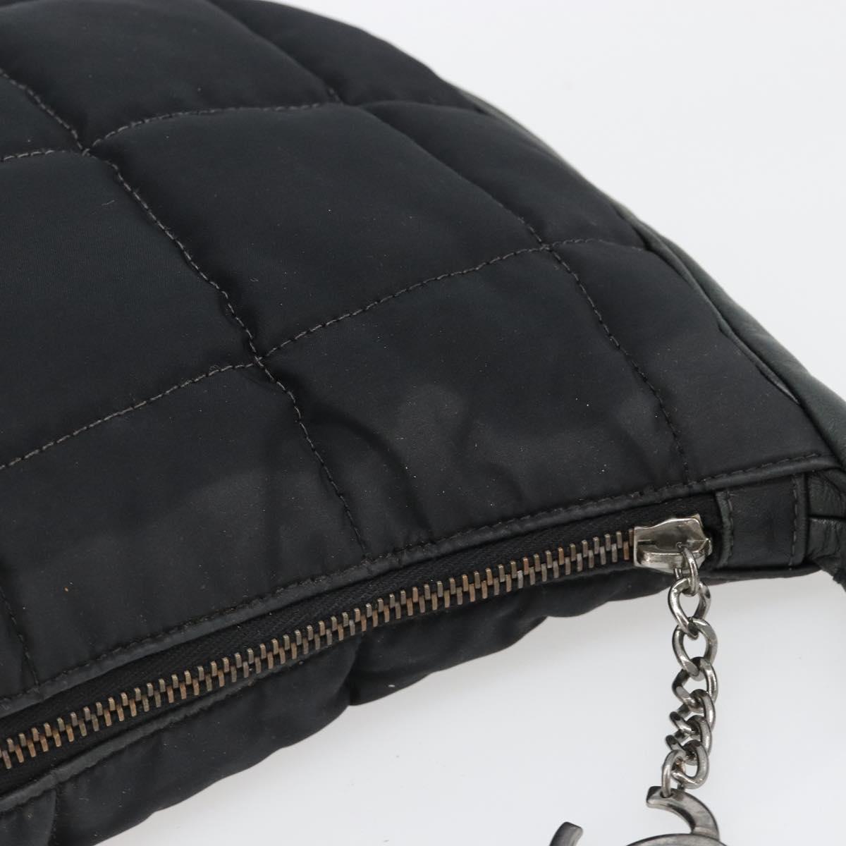 CHANEL Choco Bar Chain Shoulder Bag Nylon Black Silver CC Auth 118385