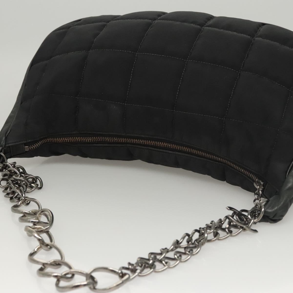 CHANEL Choco Bar Chain Shoulder Bag Nylon Black Silver CC Auth 118385