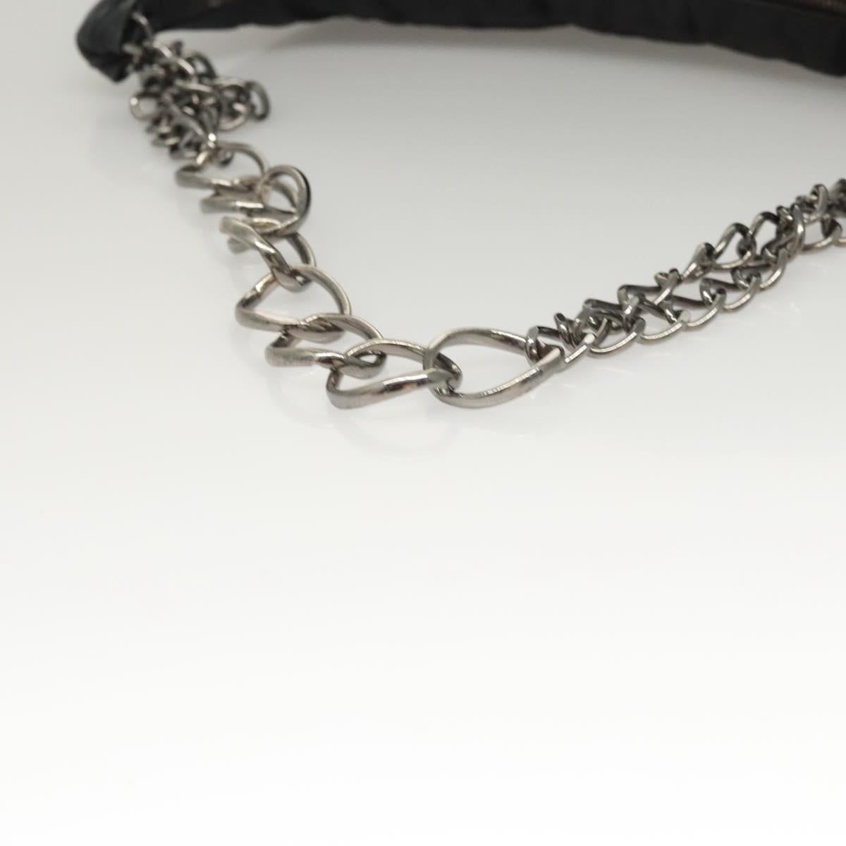 CHANEL Choco Bar Chain Shoulder Bag Nylon Black Silver CC Auth 118385