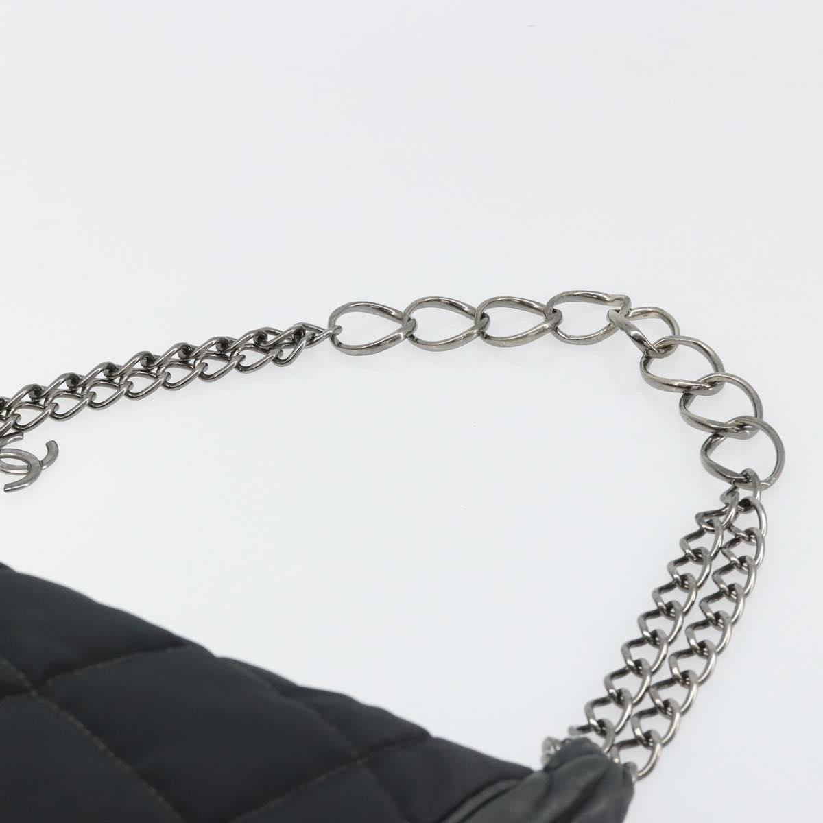 CHANEL Choco Bar Chain Shoulder Bag Nylon Black Silver CC Auth 118385