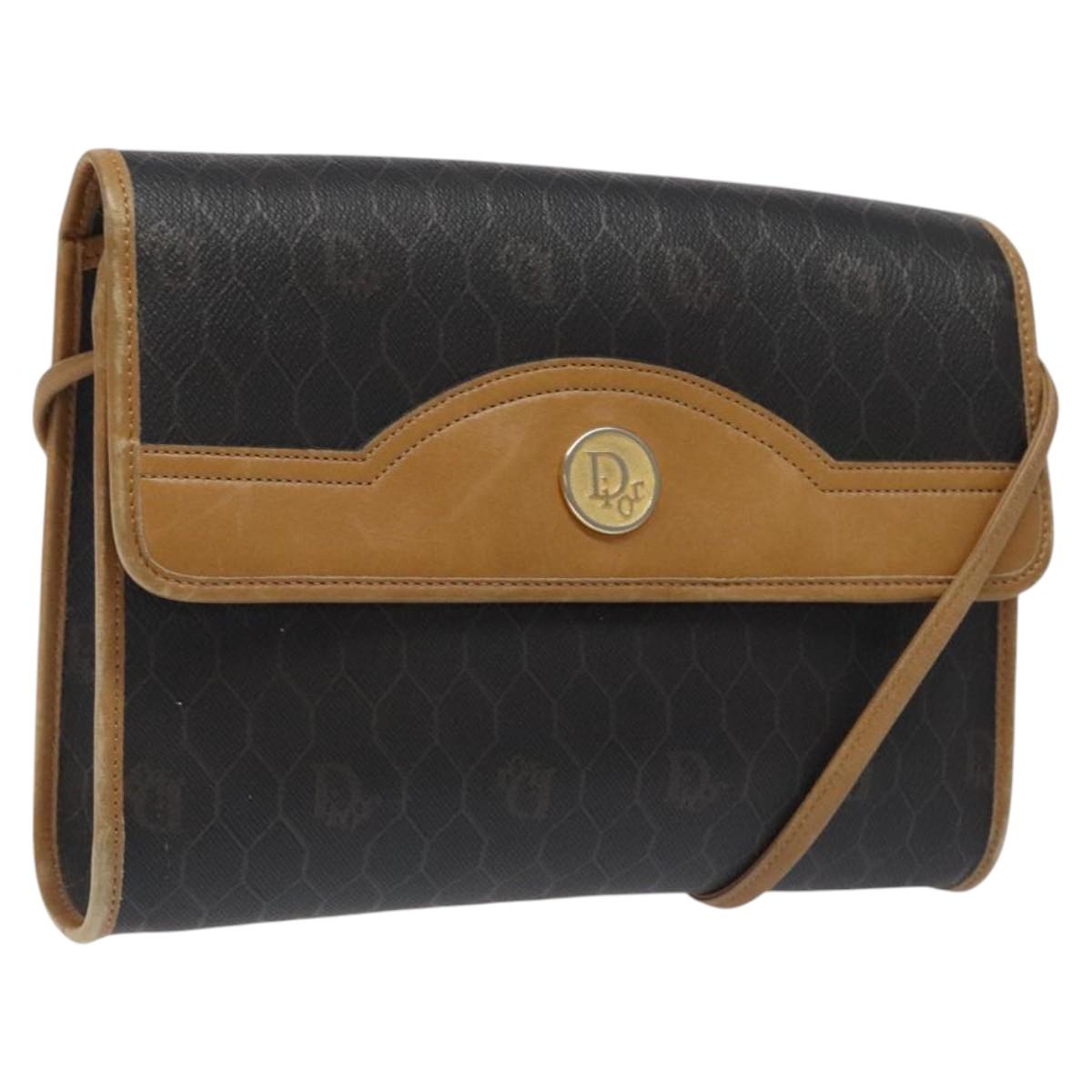 Christian Dior Honeycomb Canvas Shoulder Bag PVC Black Gold Auth 118414