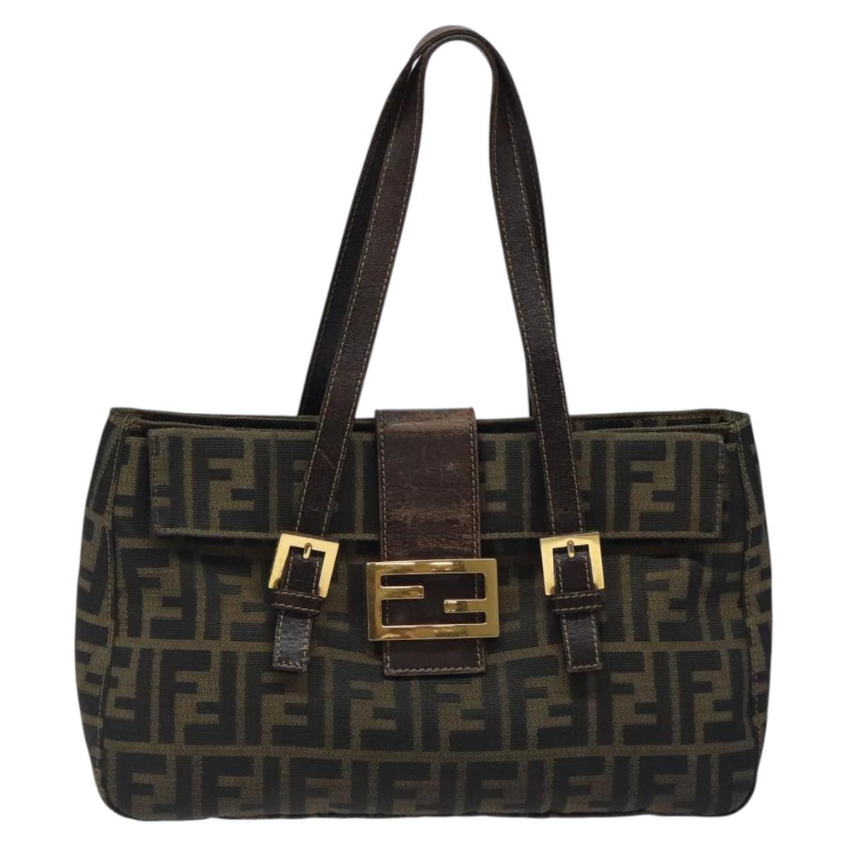 FENDI Zucca Canvas Hand Bag Black Brown Auth 118418