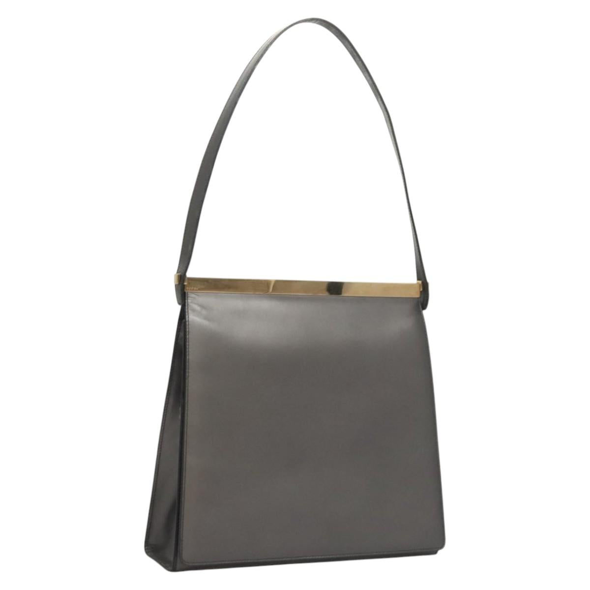 GUCCI Shoulder Bag Leather Brown Gold Auth 118429