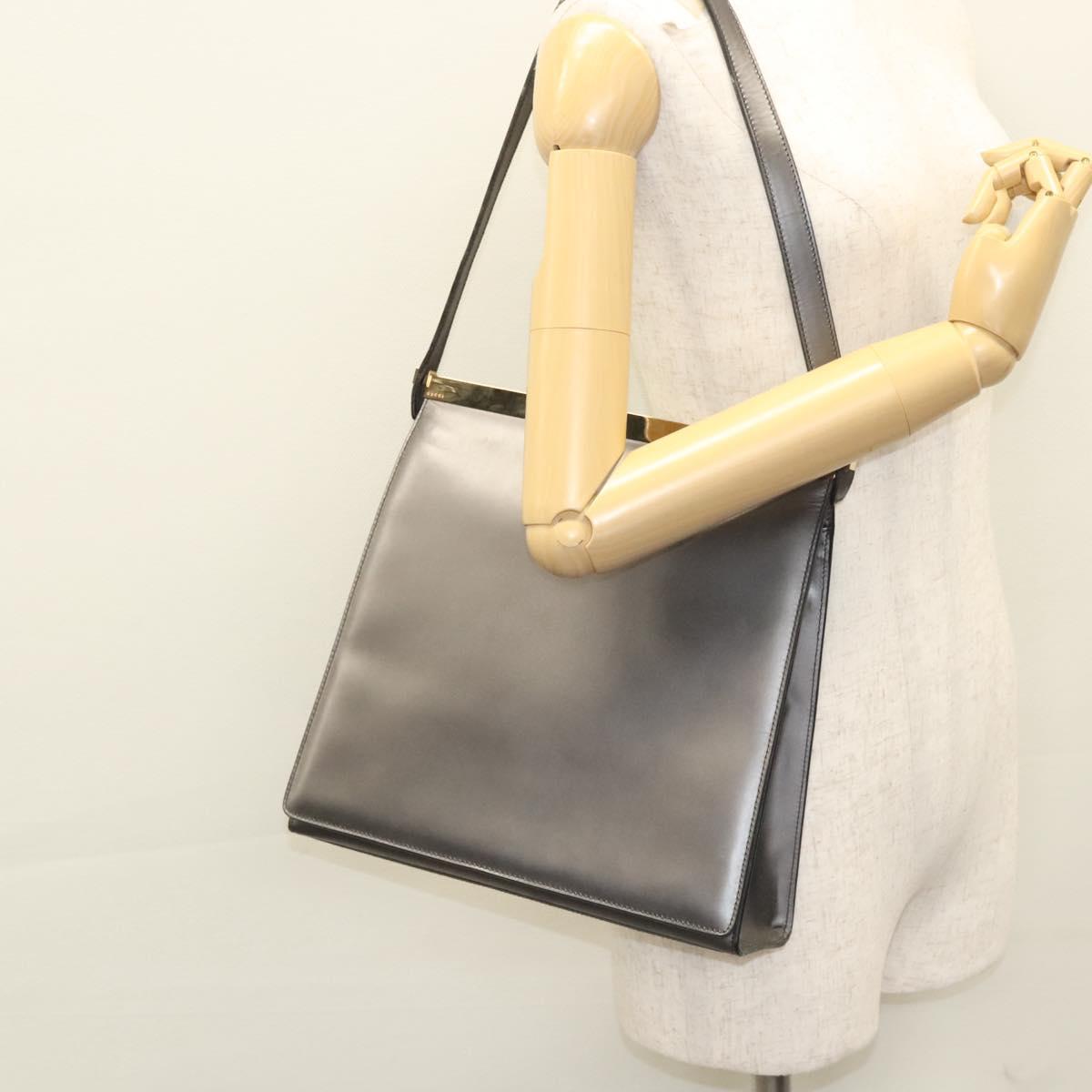 GUCCI Shoulder Bag Leather Brown Gold Auth 118429