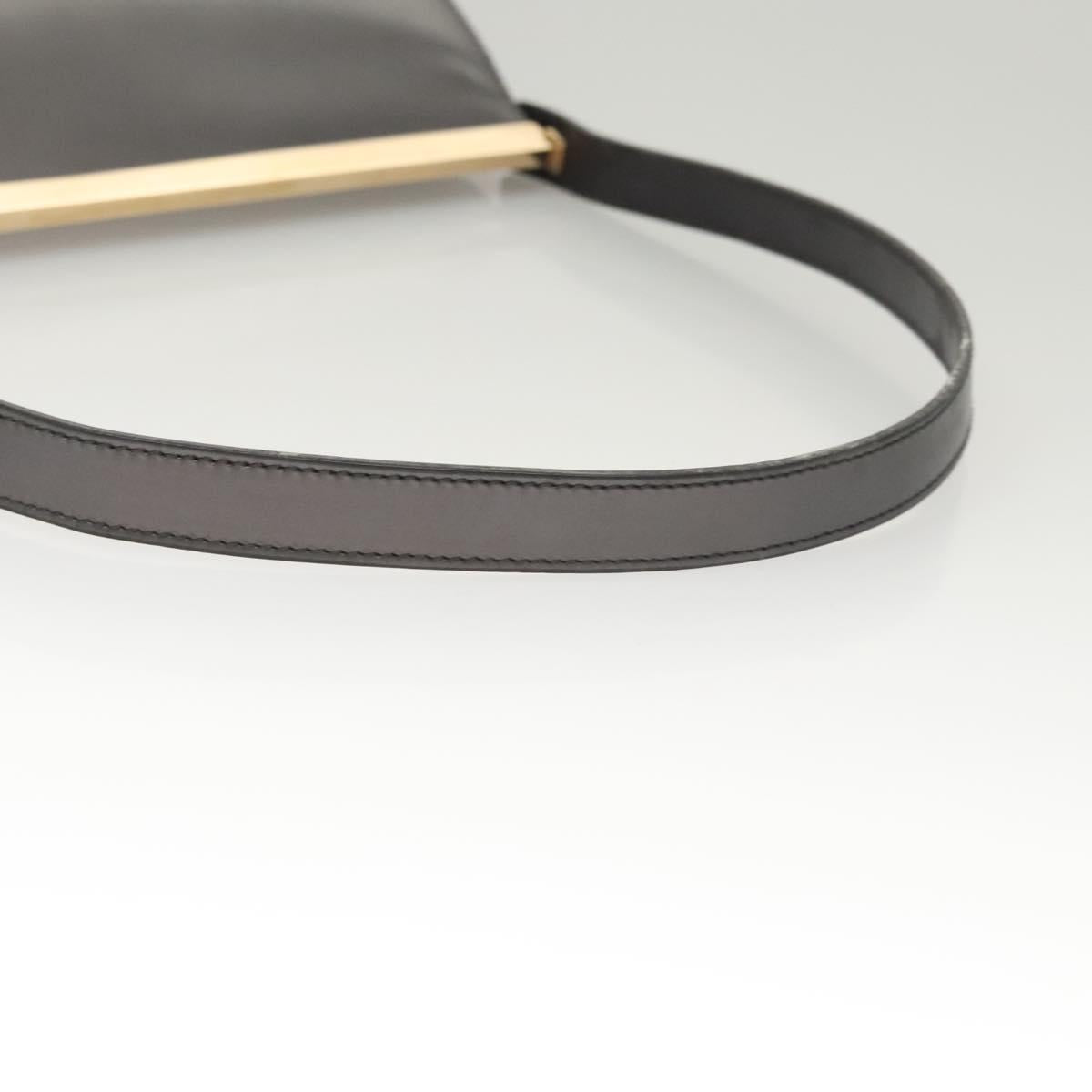 GUCCI Shoulder Bag Leather Brown Gold Auth 118429