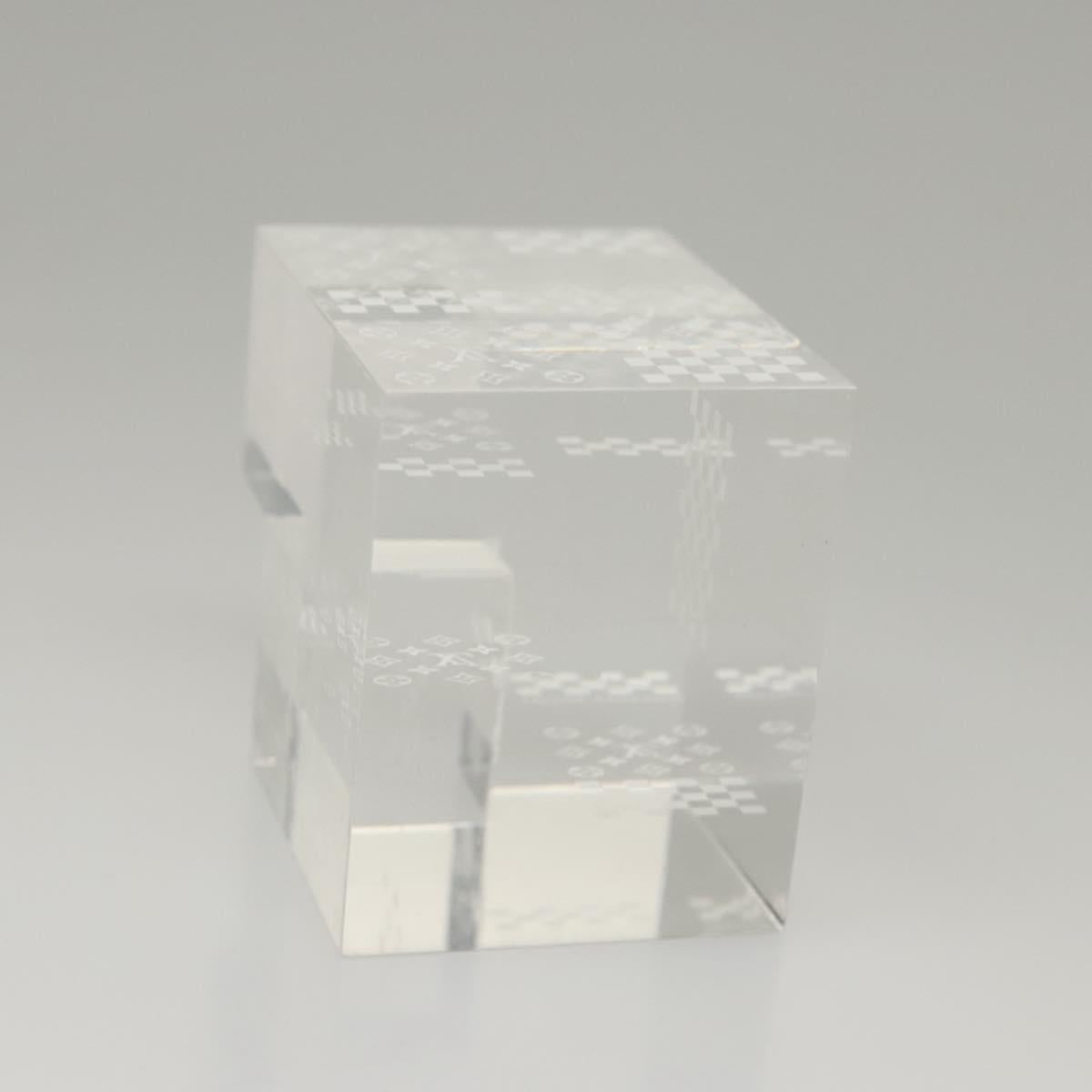 LOUIS VUITTON Paperweight 3D Paper Weight Crystal glass Clear LV Auth 118434