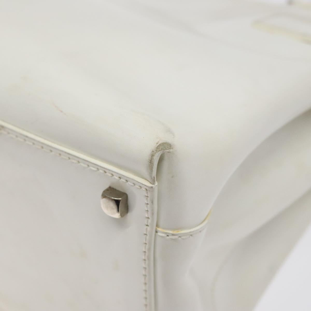 Salvatore Ferragamo Gancini Hand Bag Leather White Silver Auth 118441
