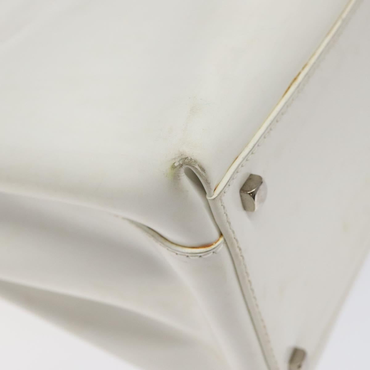 Salvatore Ferragamo Gancini Hand Bag Leather White Silver Auth 118441