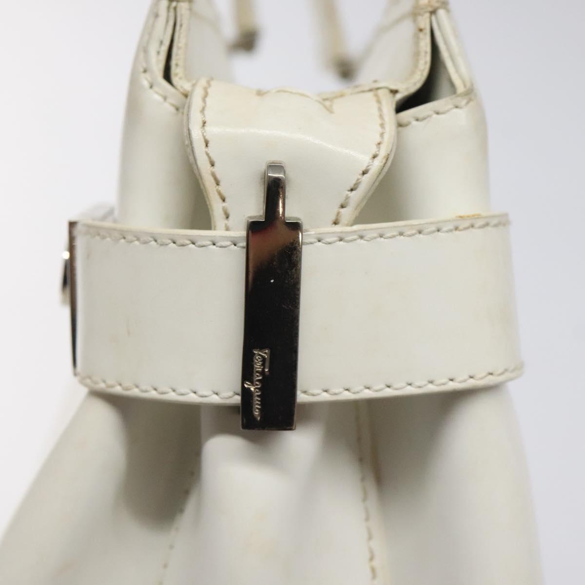 Salvatore Ferragamo Gancini Hand Bag Leather White Silver Auth 118441