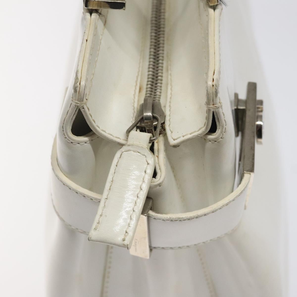 Salvatore Ferragamo Gancini Hand Bag Leather White Silver Auth 118441