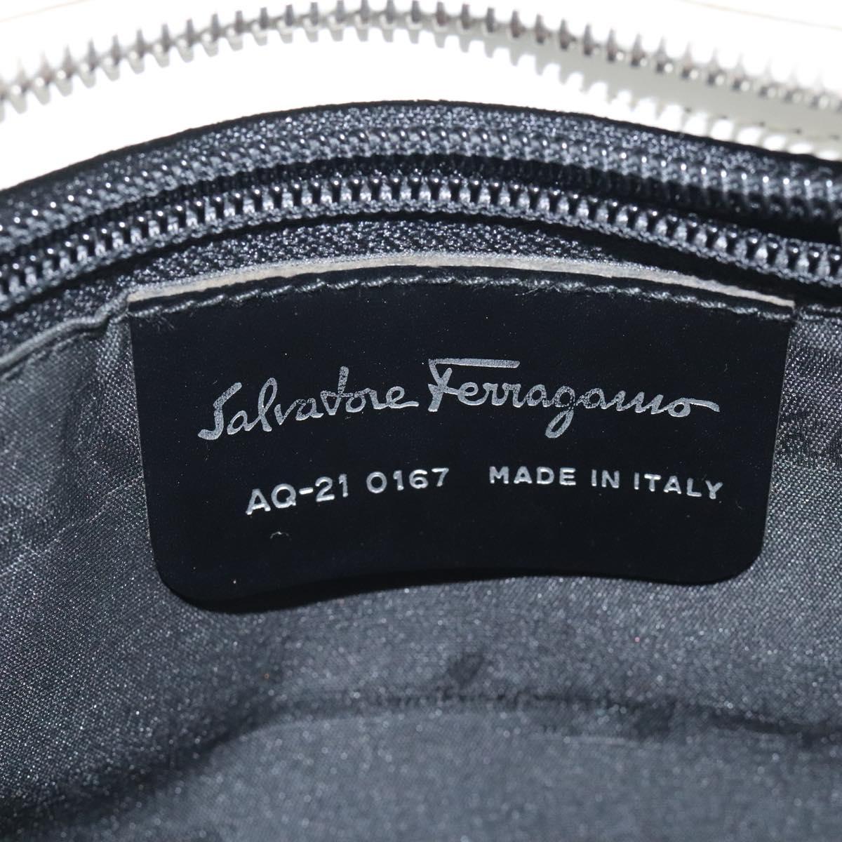 Salvatore Ferragamo Gancini Hand Bag Leather White Silver Auth 118441