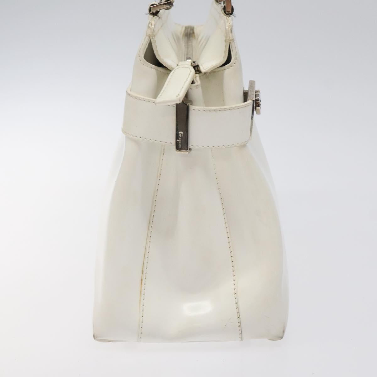 Salvatore Ferragamo Gancini Hand Bag Leather White Silver Auth 118441