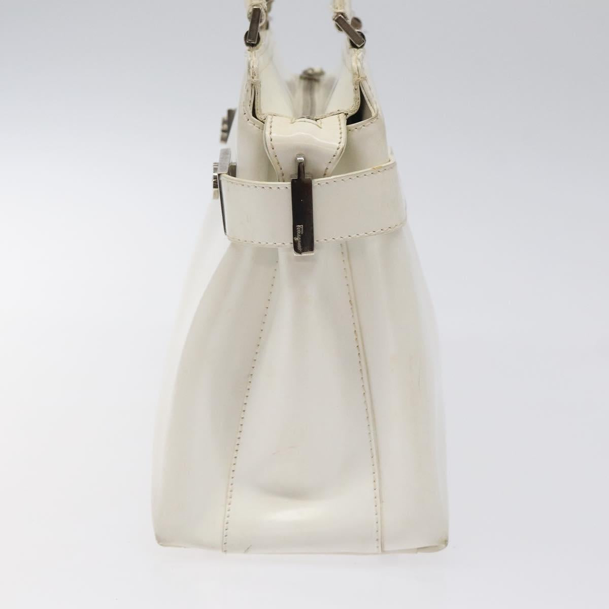 Salvatore Ferragamo Gancini Hand Bag Leather White Silver Auth 118441