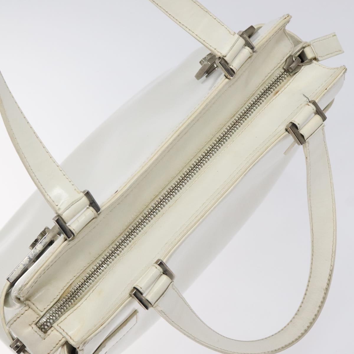 Salvatore Ferragamo Gancini Hand Bag Leather White Silver Auth 118441