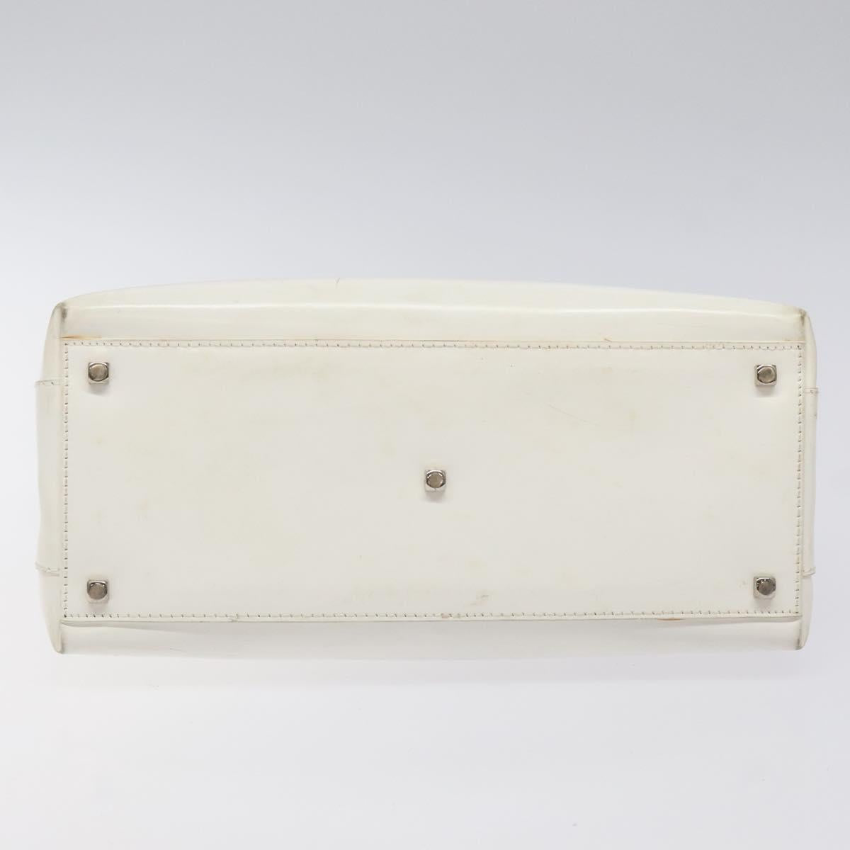 Salvatore Ferragamo Gancini Hand Bag Leather White Silver Auth 118441