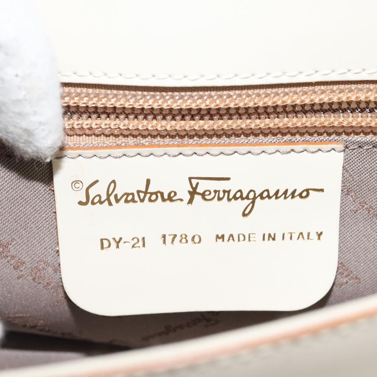 Salvatore Ferragamo Gancini Hand Bag Leather Beige Gold Auth 118442