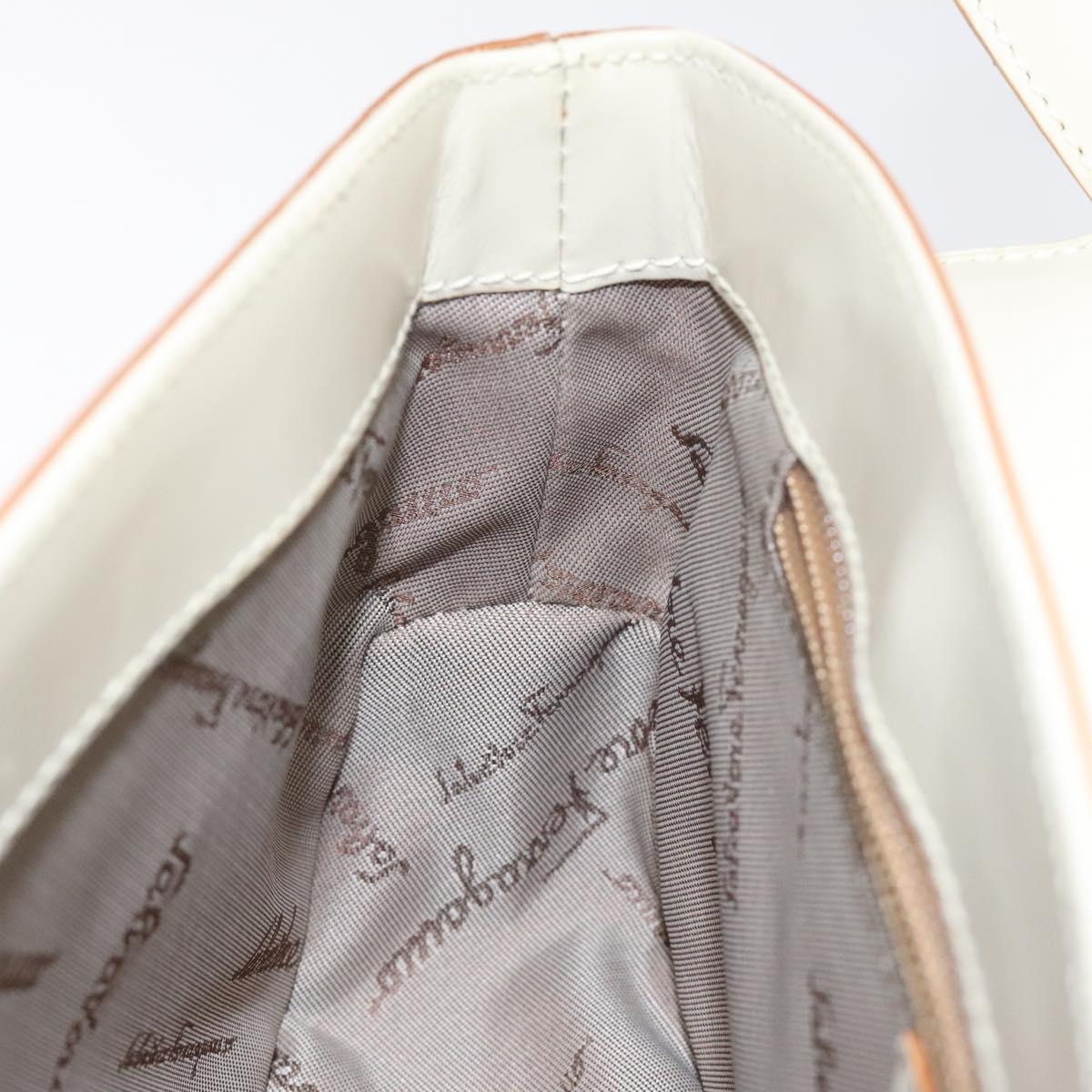 Salvatore Ferragamo Gancini Hand Bag Leather Beige Gold Auth 118442