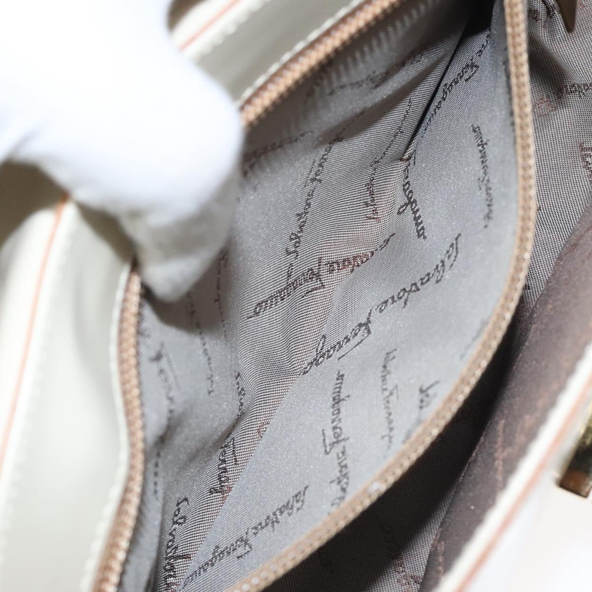 Salvatore Ferragamo Gancini Hand Bag Leather Beige Gold Auth 118442