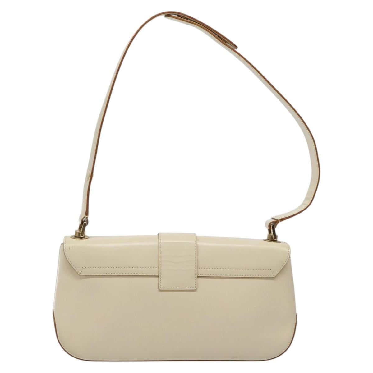 Salvatore Ferragamo Gancini Hand Bag Leather Beige Gold Auth 118442