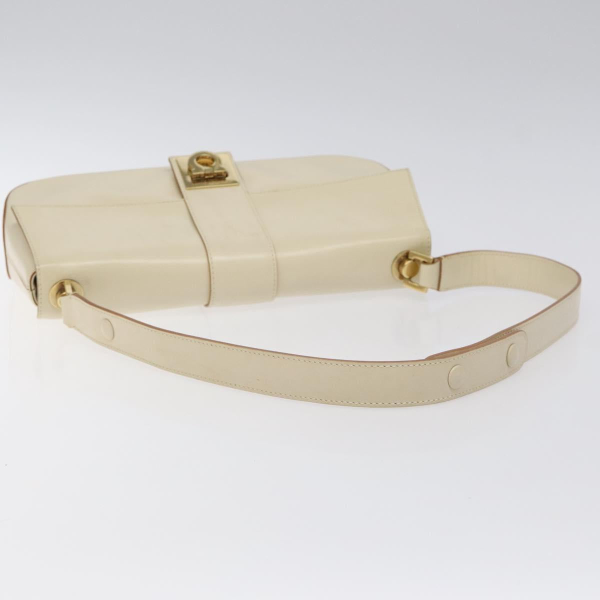 Salvatore Ferragamo Gancini Hand Bag Leather Beige Gold Auth 118442