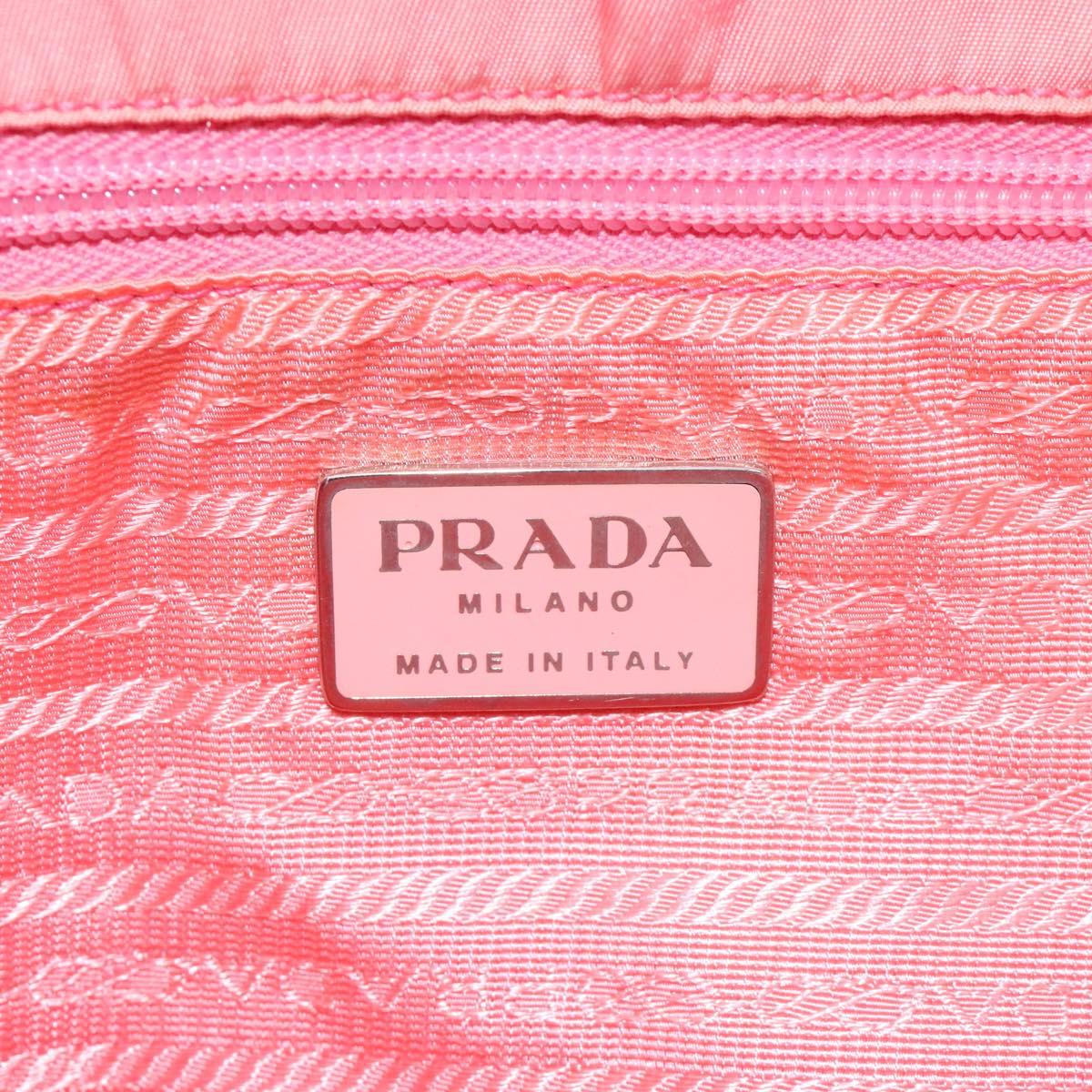 PRADA Tote Bag Nylon Pink Silver Auth 118456