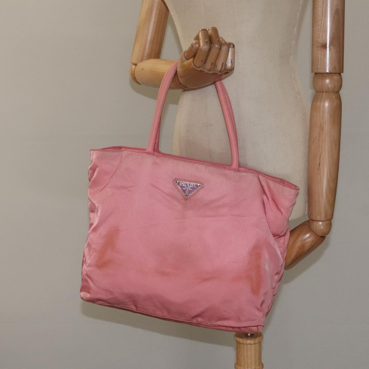 PRADA Tote Bag Nylon Pink Silver Auth 118456