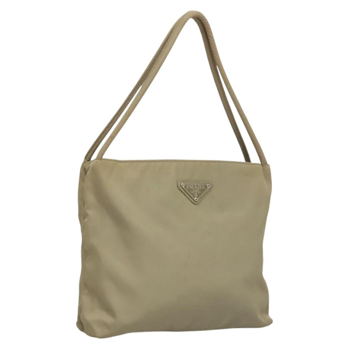 PRADA Tote Bag Nylon Khaki Silver Auth 118457