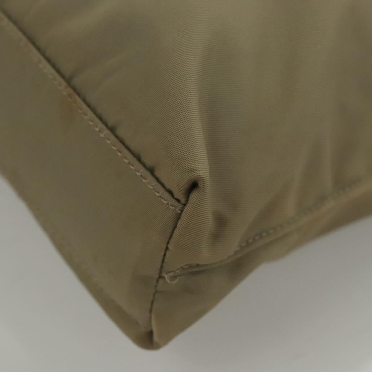 PRADA Tote Bag Nylon Khaki Silver Auth 118457